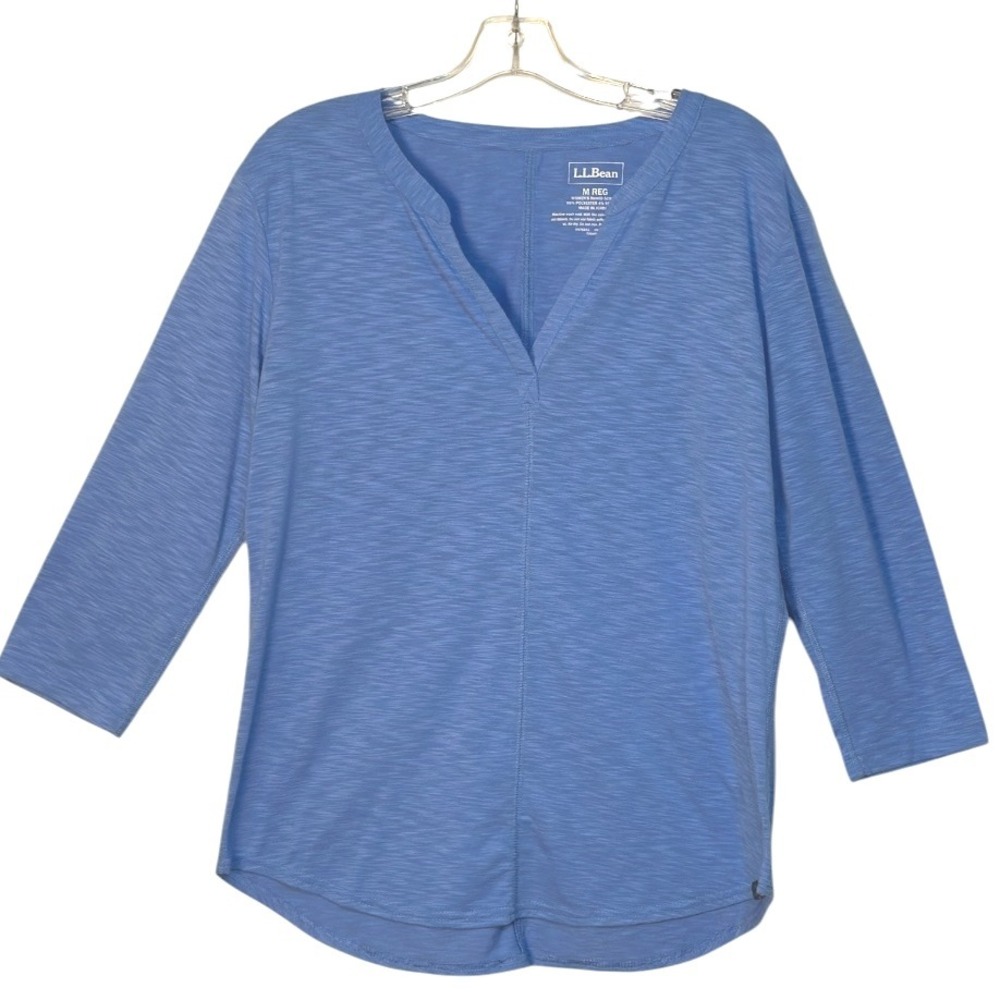 LLBean V Neck 3/4‎ Sleeve Everyday Blue Casual Athleisure Relaxed Fit  M REG
